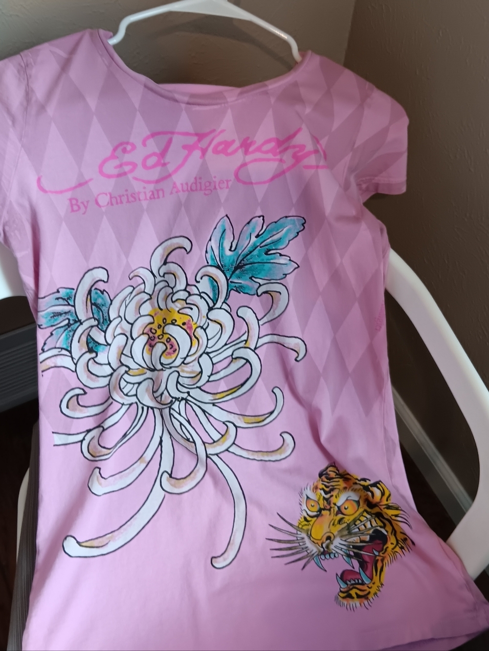 Ed Hardy Pink Floral & Tiger Graphic Tee